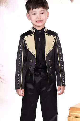 Black plain satin blazer set