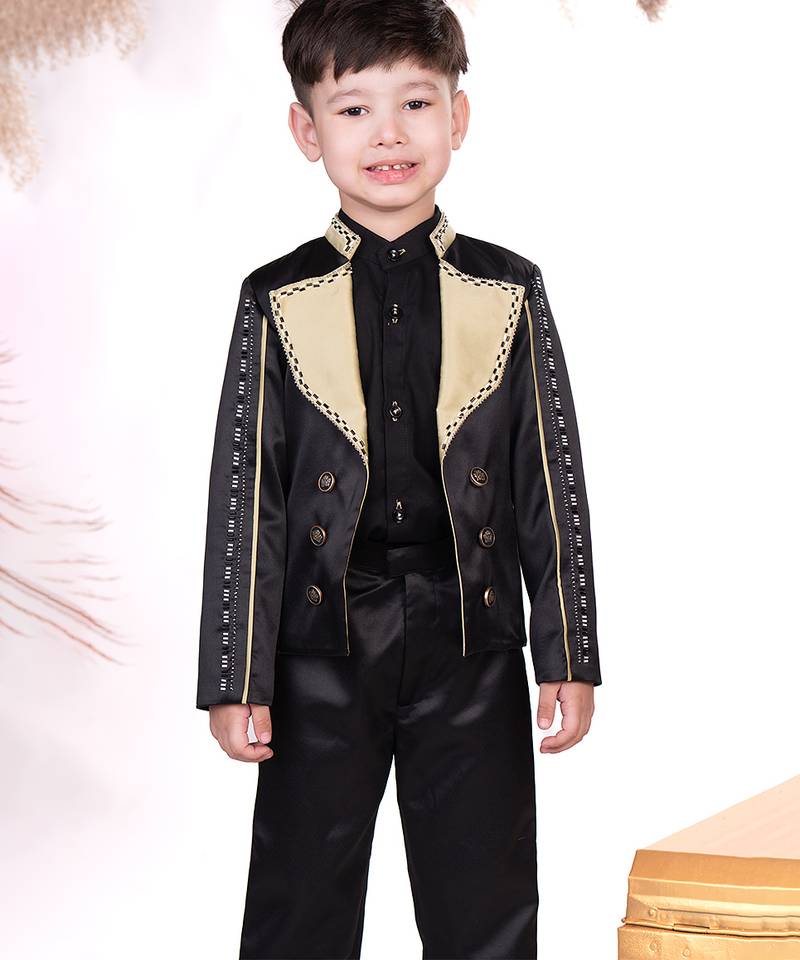 Black plain satin blazer set
