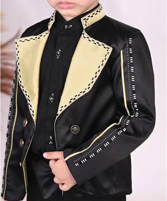 Black plain satin blazer set 3