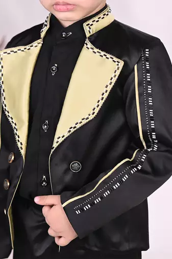 Black plain satin blazer set
