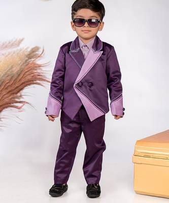 Purple plain satin suit 1