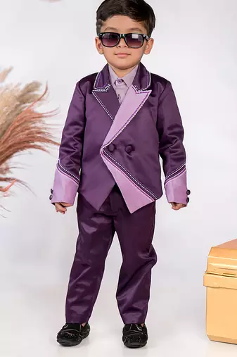 Purple plain satin suit