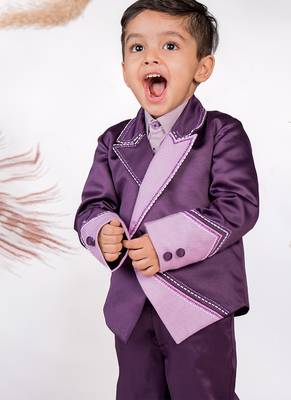 Purple plain satin suit 2