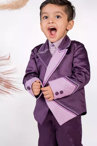 Purple plain satin suit