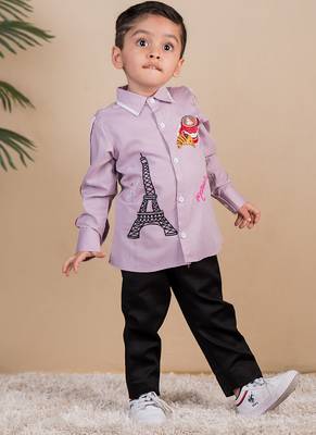 Purple embroidered cotton shirt 1