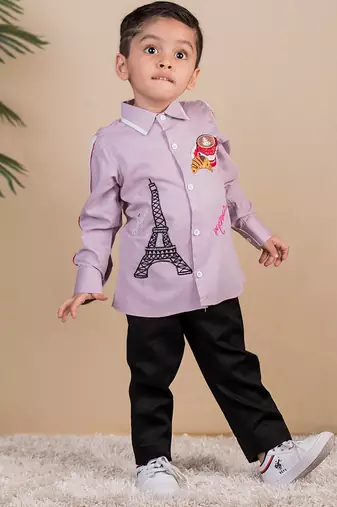 Purple embroidered cotton shirt