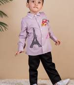 Purple embroidered cotton shirt