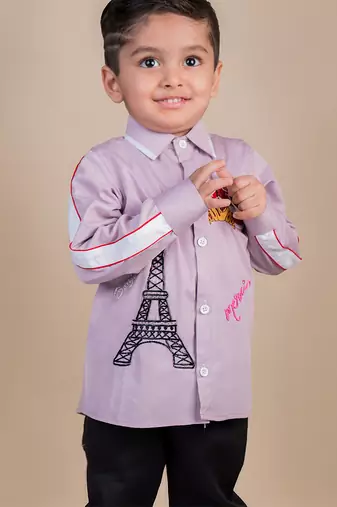 Purple embroidered cotton shirt