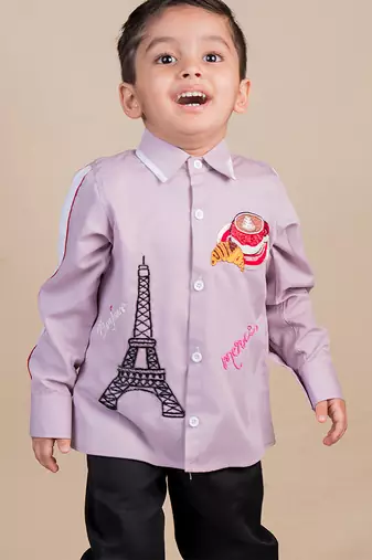 Purple embroidered cotton shirt