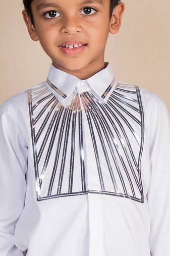 Beige embroidered cotton shirt