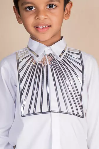 Beige embroidered cotton shirt