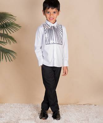 Beige embroidered cotton shirt 1