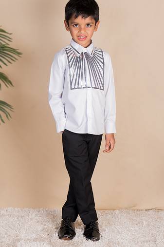 Beige embroidered cotton shirt