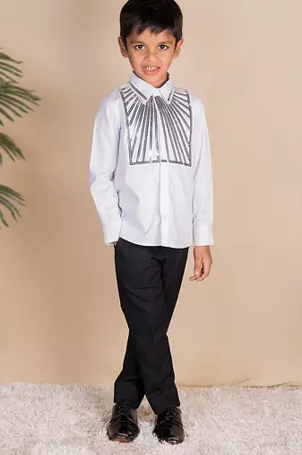 Beige embroidered cotton shirt