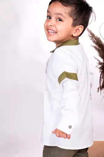 Beige embroidered cotton shirt