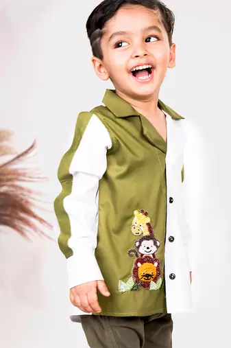 Beige embroidered cotton shirt
