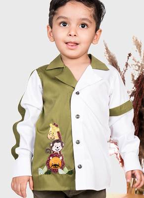 Beige embroidered cotton shirt 1
