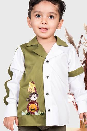 Beige embroidered cotton shirt
