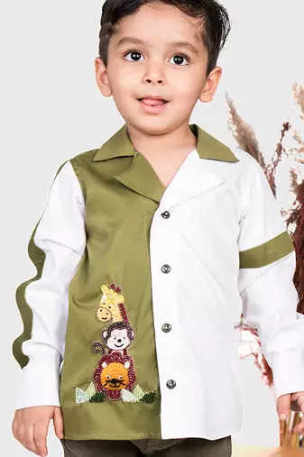 Beige embroidered cotton shirt