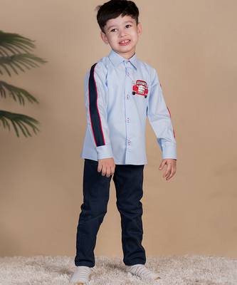 Blue embroidered cotton shirt 1