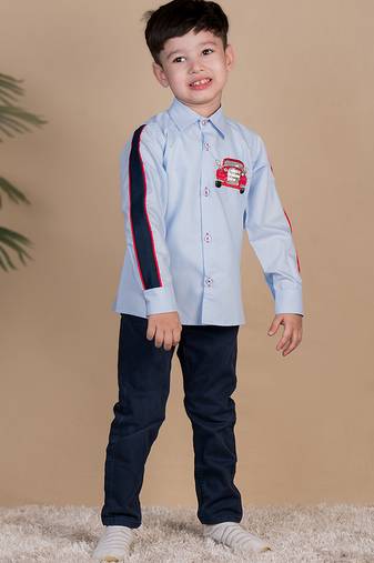 Blue embroidered cotton shirt