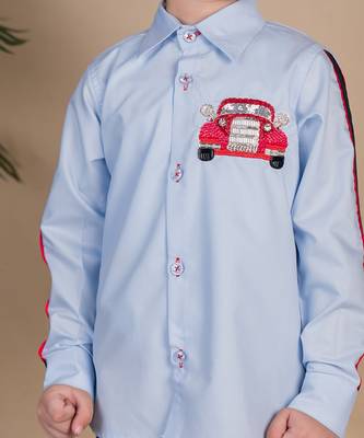 Blue embroidered cotton shirt 2