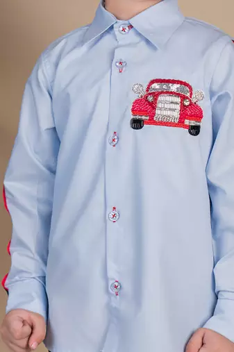 Blue embroidered cotton shirt