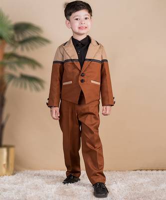 Brown plain cotton jacket set 1