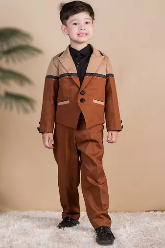 Brown plain cotton jacket set