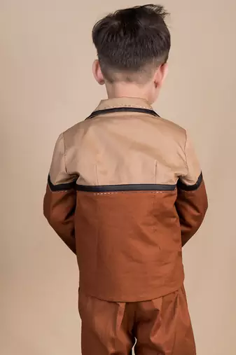Brown plain cotton jacket set