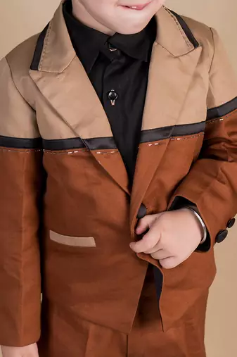 Brown plain cotton jacket set
