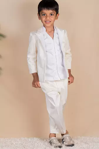 Beige plain satin suit