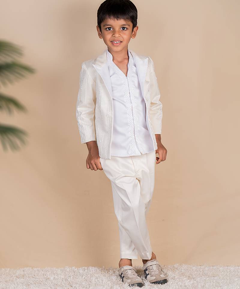 Beige plain satin suit