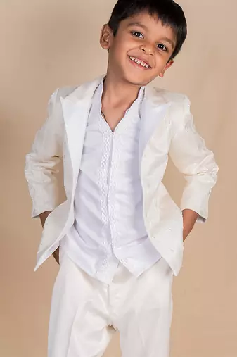 Beige plain satin suit