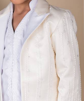Beige plain satin suit 4