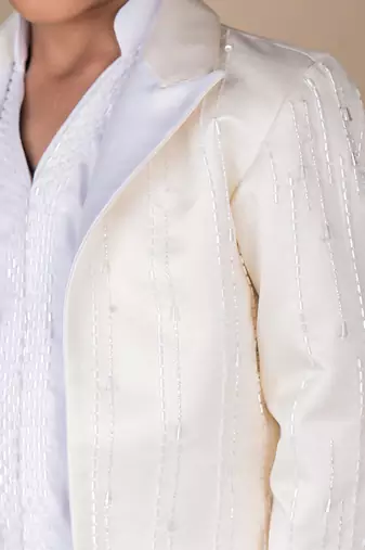 Beige plain satin suit