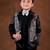 Black embroidered satin suit