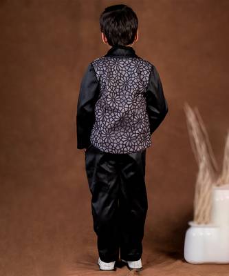 Black embroidered satin suit 3