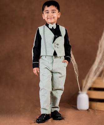 Green plain corduroy waist coat set 1