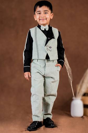 Green plain corduroy waist coat set