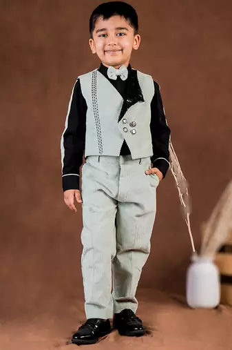 Green plain corduroy waist coat set