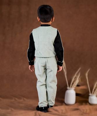 Green plain corduroy waist coat set 2