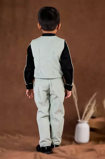 Green plain corduroy waist coat set