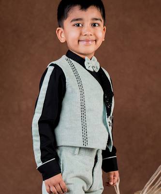Green plain corduroy waist coat set 3