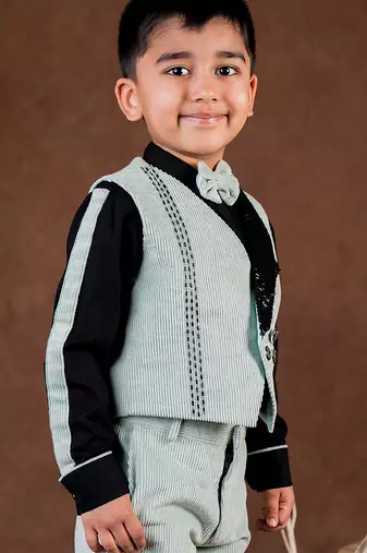 Green plain corduroy waist coat set