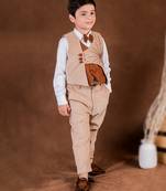 Beige plain corduroy waist coat set