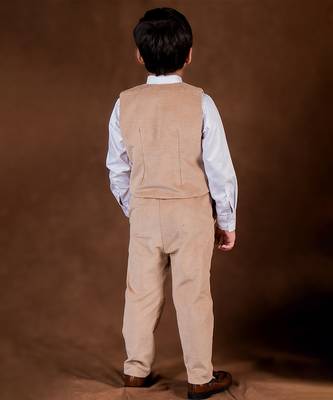 Beige plain corduroy waist coat set 2