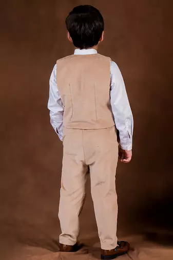 Beige plain corduroy waist coat set