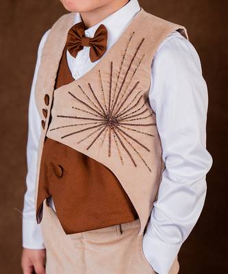 Beige plain corduroy waist coat set 3