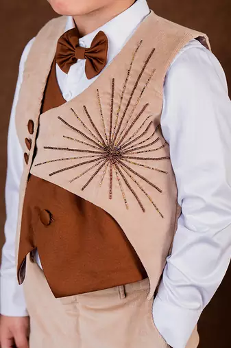Beige plain corduroy waist coat set